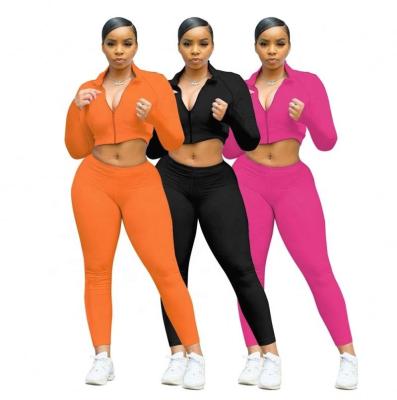 China Autumn Women's Two Piece Sets Solid Color Women's Activewear Sets Long Sleeve Patchwork Two Piece Pants QUICK DRY for sale