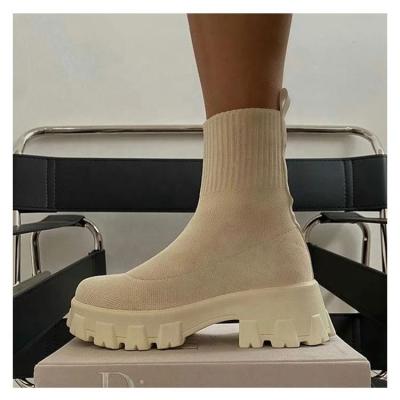 China 2021 New Women Anti-slippery Ladies Chunky Platform Ankle Boots Winter Fashion Slip On Flat Sock Boots for sale