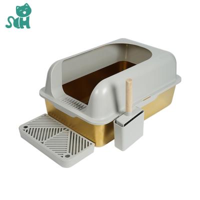 China Fashionable Wholesale Portable Environmentally Friendly Stainless Steel Cat Toilets Pet Cleaning Equipment Cat Litter Box for sale