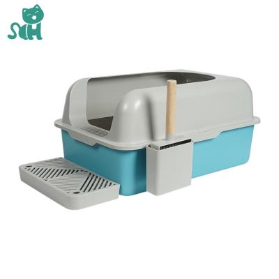 China Fashionable Wholesale Best Cheap Semi Enclosed Stainless Steel With Lid Litter Box Easy Cleaning Big Cat Litter Box for sale