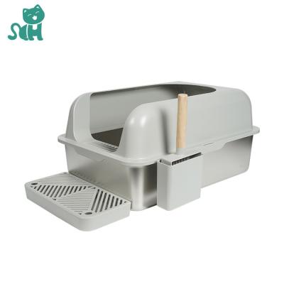 China Easy Stainless Steel Semi Enclosed XL Cat Litter basin XL Litter Box for Big Cats Portable Easy Cleaning Litter box for sale