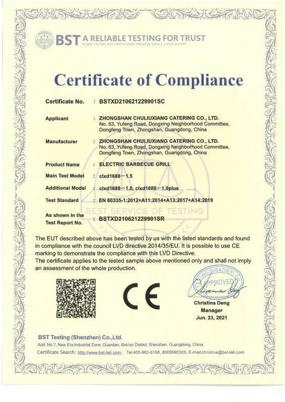 CE - Zhongshan Chuliuxiang Catering Equipment Co., Ltd.