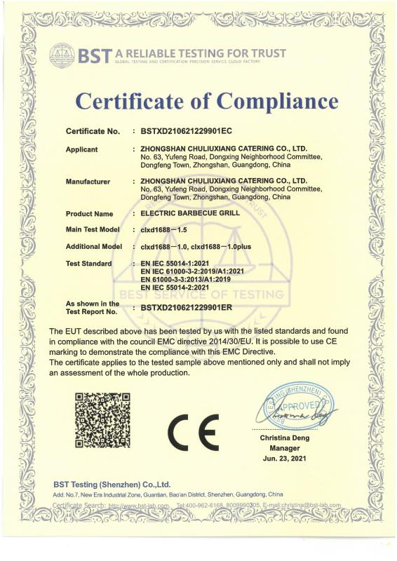 CE - Zhongshan Chuliuxiang Catering Equipment Co., Ltd.