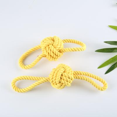 China Sustainable Pet Toy Supplies Cotton Rope Toys Interactive Three Strand Ball Cotton Rope Drop Ball Toy for sale