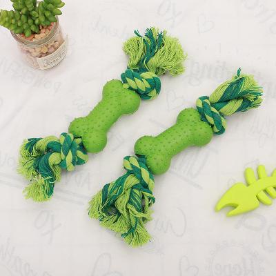 China Plastic Pet Sustainable Supplies TPR Double Knot Cotton Rope With Bone Chewing Cotton Rope Play Toys Pet for sale