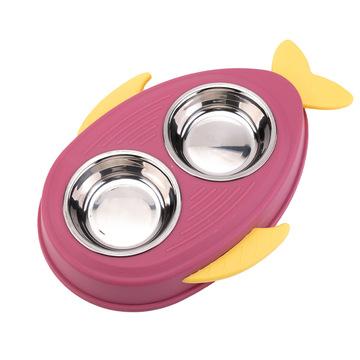 China Viable Dog Bowl Double Bowl Flying Fish Type With Stainless Steel Easy To Clean Spine Pad Pet Bowl for sale