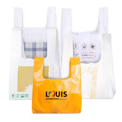 China Puncture Proof / Tearproof Biodegradable Compostable Retail Plastic Shopping Bags 100% Strength Cornstarch T-shirt Handle Shopping Bag for sale