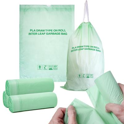 China Puncture Proof /Heavy Duty Waterproof Cornstarch Scented Disposable Biodegradable Drawstring Trash Bags Large Kitchen Trash Bags for sale