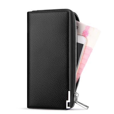 China Men's Long Wallet RFID Men's Wallet Zipper Coin Purse Business Card Holder Casual Clutch Leather Wallet Men for sale