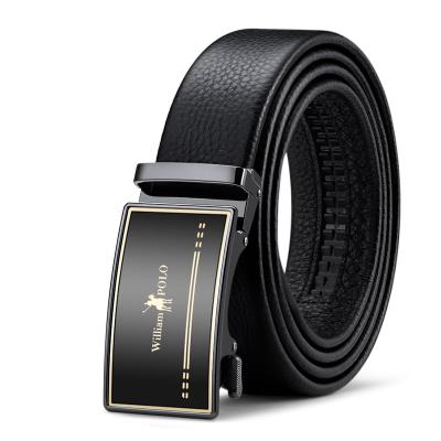 China Cowhide WILLIAMPOLO Accepted Custom Logo Silver Automatic Buckle Genuine Leather Belts For Men for sale