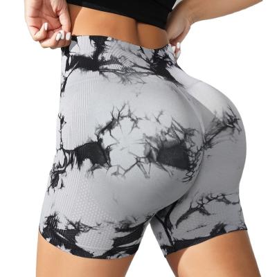 China Breathable Seamless Elastic Waist High Hip Tie Lift Dye Sports Tight Pants Women Outdoor Yoga Running Fitness Shorts Wholesale for sale