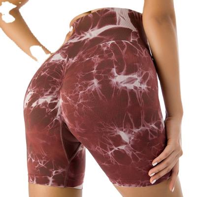 China Hot Selling Breathable Seamless Tie Dye Waist High Elastic Hip Lifting Sports Shorts Women Fitness Running Yoga Shorts Wholesale for sale