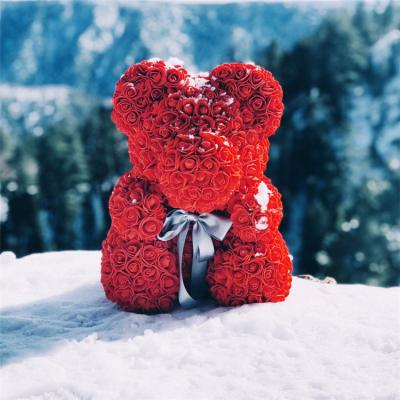 China Fashion DIY 40cm PE Flower Bear Rose Valentine's Day Teddy Rose Bear With Box Artificial For Girlfriend Women Wife Mother's Day Gifts for sale