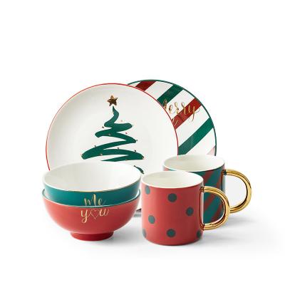 China Viable Christmas Dish Bowl Set Household Porcelain Dish Bowl Cup Internet Celebrity Christmas Tableware Creative Individual Gift Box for sale