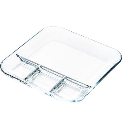 China Sustainable Transparent Pyrex Dumpling Plates Tempered Glass Separated Breakfast Plates Household Creative Tableware for sale