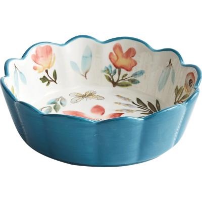 China Disposable ceramic ramen noodles and bowl with cover. Creative double ear soup bowl heatproof salad bowl for sale