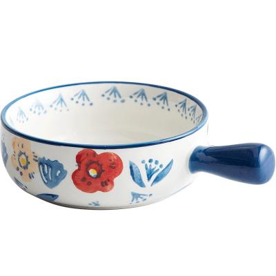 China Japanese Style Viable Handle Bowl Web Celebrity Ceramic Breakfast Bowl Home Bake Gratin Salad Bowl Tableware for sale