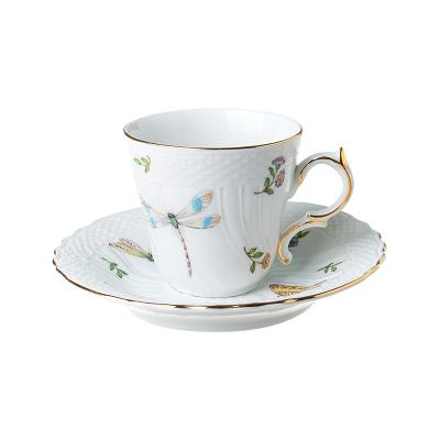 China Viable European Ceramic French Gold Style Courtyard Coffee Cup Saucer Creative Coffee Cup Flowers for sale