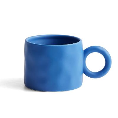 China Amazon Klein Disposable Hot-selling Blue Mugs Large Hand-Pinched Ink Ceramic Mugs Water Coffee Mugs Irregular Cups 390ml for sale