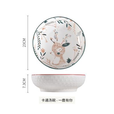 China Viable creative Japanese Statistical Institute ceramic bowl under luster color relief soup bowl ramen bowl the large 9 inch for sale