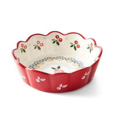 China Hot Selling Viable Amazon Cherry Salad Bowl Ceramic Nice Cute Little Salad Fruit Breakfast Tableware for sale