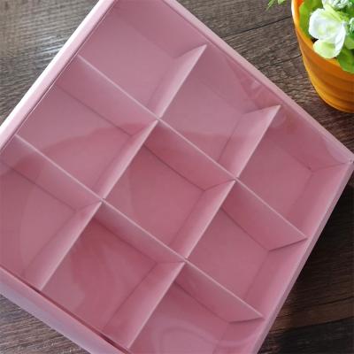 China Wholesale Recyclable Handmade Creative Pink Chocolate Box With Transparent Box Christmas Sweet Packaging Pastry Gift Dividers Window Boxes for sale