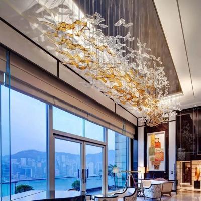 China Living Room Villa Ceiling Lights Ceiling Mount Pendant Gold Leaf Crystal Chandeliers Blown Glass Restaurant Contemporary Modern Flush Mount Large Pendant for sale