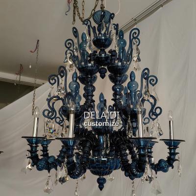 China Customization Contemporary Blue Glass Flower Murano Porcelain Flower Chandelier Contemporary Restaurant Villa Banquet Villa Hotel Lobby Pendant Light for sale