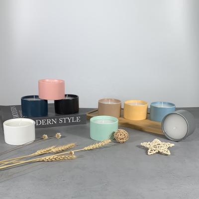 China Modern colorful matte candle jar empty candle tin supplying wax pouringCeramic candle holder in wholesale for sale