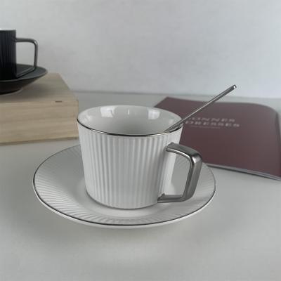 China Uninverted 2021 modern ceramic tea cups and saucers creative matte white and black tea set NEW tea set for adults for sale