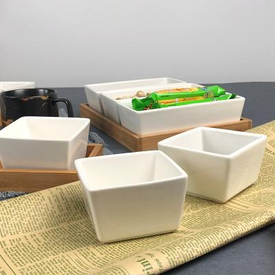 China Traditional Set 2 Dish With Tray Rectangle Snack Dish Porcelain Wholesale Serving Dishes With Bamboo Tray for sale