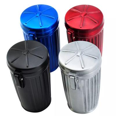 China 2022 JUJI Amazon Portable Hot Sale Trash Can Shape Cigarette Zinc Alloy Mini Ashtray For Indoor And Outdoor for sale