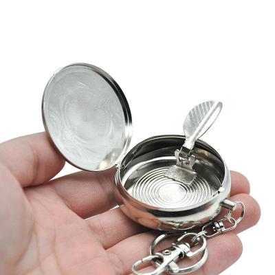 China Custom Mordern Logo Small Size Sublimation Round Key Chain Metal Portable Ashtray with Cigarette Holder for sale