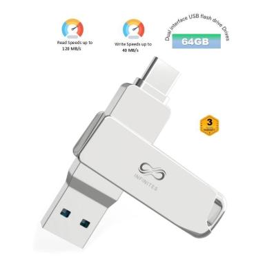 China Infinites Dual Interface USB Drive USB C+USB3.2 Uitgerust met USB C/Type-C Interface en USB a/USB 3.2 High-Speed Interface 64GB Te koop