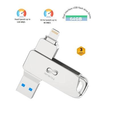 Chine Mfi Certifié de haute qualité Ios Flash Drive à double interface USB Flash Drive Vitesse de lecture allant jusqu'à 120 MB/s et vitesse d'écriture allant jusqu'à 40 MB/s à vendre