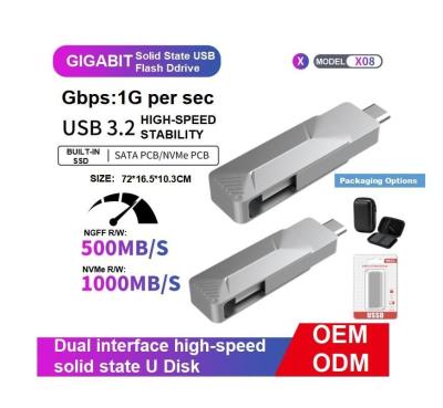 China Portable Type C Solid State Drive USB3.2 2 Tb Usb Stick SATA And Nvme Interface for sale