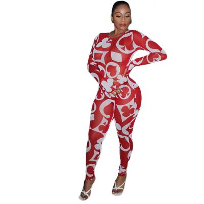 China QUICK DRY sexy see-through jumpsuit long sleeve one-piece clothing jumpsuit printed women one-piece jumpsuit for sale