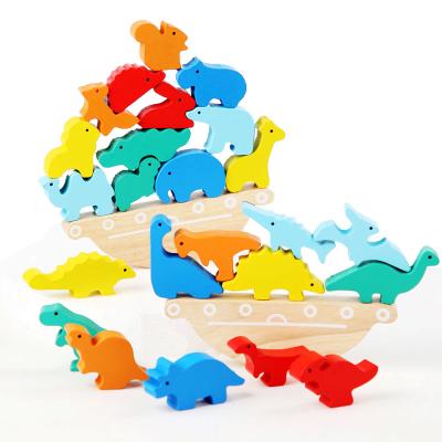 China Educational Wooden Children's Puzzle Balancing Game Building Blocks Animal Toy Table Toys Balance Strength Control Toddler Stacking Blocks for sale