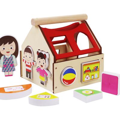 China Toy Shape Educational Building Blocks Pairing Wooden Puzzle Early Enlightenment Small House Cognitive Education Toys For Ages 2-7 for sale