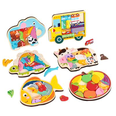 China Cartoon Toy 3D Puzzle Pieces Wooden Early Education Parent-child Educational Toys DIY Toys Table Games for sale