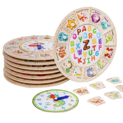 China Cartoon Toy Clock Match Hand Grasp Board Wooden Puzzle Toy Early Education Enlightenment Aids For Kids 2-7 Years Old for sale