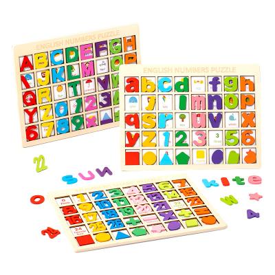 China Wooden Cartoon Toy Jigsaw Jigsaw Puzzle Toy Children Learn Early Education Enlightenment Number Letter Knowledge Matching Game for sale