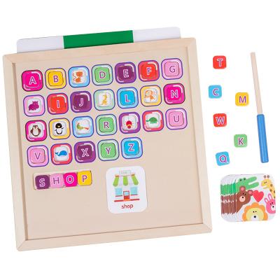 China Children's Early Enlightenment Toys Cognitive Learning Wooden Educational Toys Matching Cartoon Toy Magnetic Jigsaw Letter Board for sale