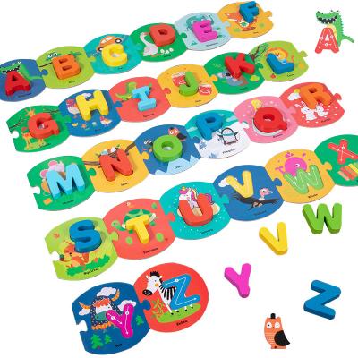 China Cartoon Toy Alphabet Knowledge Matching Wooden Jigsaw Puzzle Children's Early Education Toy Preschool Teaching Aids for sale