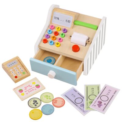 China Educational toy simulation supermarket checkout wooden early education enlightenment toys 3-8 years old shopping games for sale