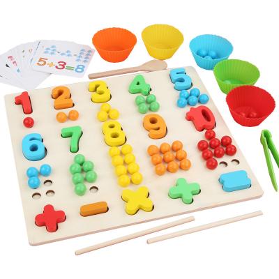 China Math Toys Number Clip Bead Arithmetic Game Wooden Puzzle Children's Math Toys Early Education Enlightenment Cognitive Building Blocks for sale