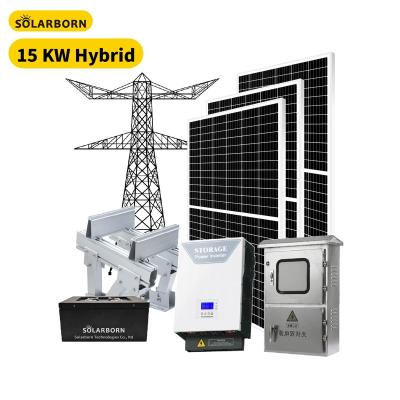 China Hot Selling Solarborn Solar Panel 15kw Hybrid Grid Home Solar Power System For Home for sale