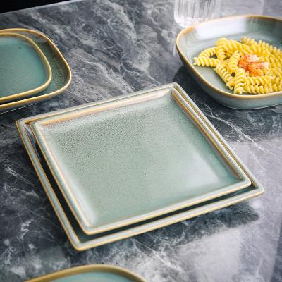 China New Design Disposable Luxury Modern Decor Glazed Square Dish Plate Hotel Restaurant Dessert Serving Dish Porcelain For Wedding for sale