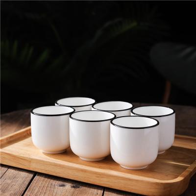 China Viable Newcomer Tea Cup with Black Rim Custom Design White Cups for sale