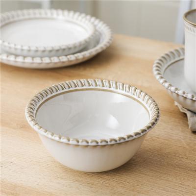 China Disposable New Design Nordic Fine Bone China Bowls 6 Inch Porcelain Ceramic Salad Bowl With String Design for sale